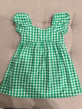 Janie and Jack Girls Green Gingham Puff-Sleeve Dress